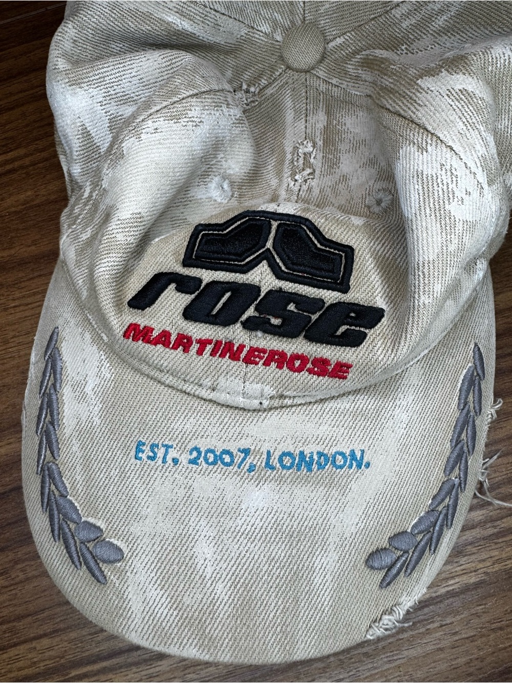 Martine Rose Beige Baseball Cap with Black and Red Logo